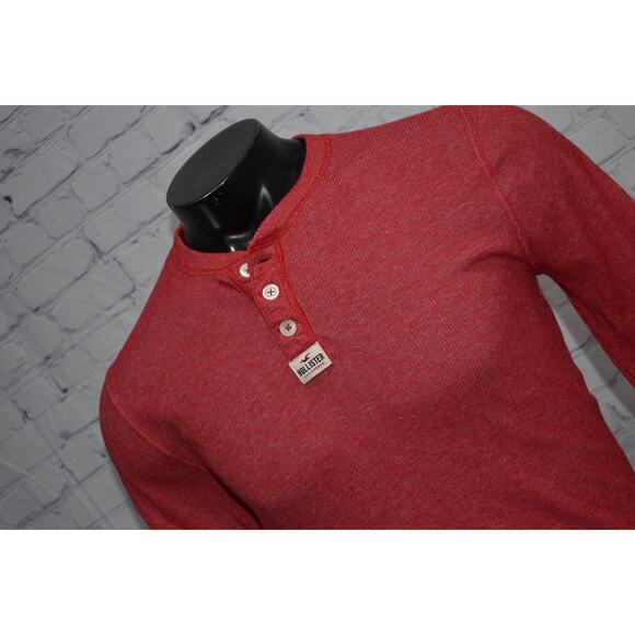 Hollister Henley Shirt Mens Size Medium Cotton Polyester Blend Red - Picture 1 of 6